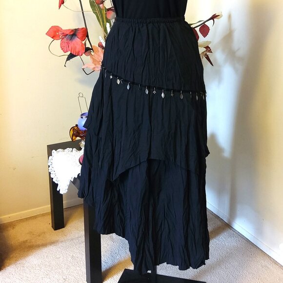 NWT Women Black 2-Layers of Tiered Lined Elastic High Waist Asymmetrical Skirt - Picture 1 of 15